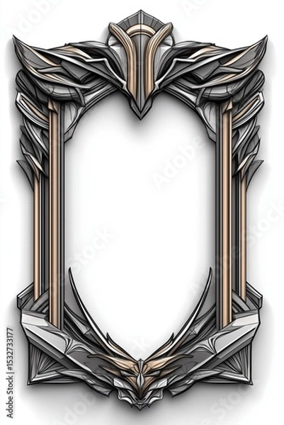 Obraz 3D ornate frame in art deco and art nouveau style with metallic and sculpted elements for design or content