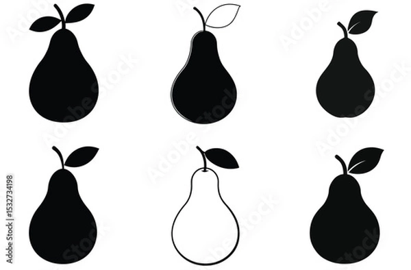 Fototapeta Six Pear Icons Black, White, and Outline Styles for Design Projects