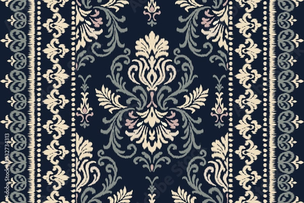 Obraz Floral ikat embroidery with ethnic Aztec style in seamless traditional textile illustration, perfect fabric pattern design for texture, clothing, and decoration.