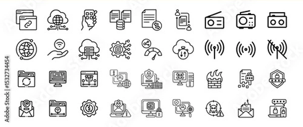 Fototapeta Black and White Line Art Icons Bundle Internet Technology Data Security
