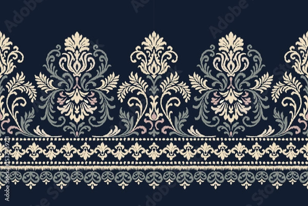 Obraz Floral ikat embroidery with ethnic Aztec style in seamless traditional textile illustration, perfect fabric pattern design for texture, clothing, and decoration.