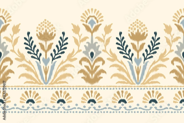 Obraz Ikat flower pattern, oriental traditional ikat design on beige background, vector illustration in Aztec style with abstract background, perfect for texture, fabric, clothing, and decoration.