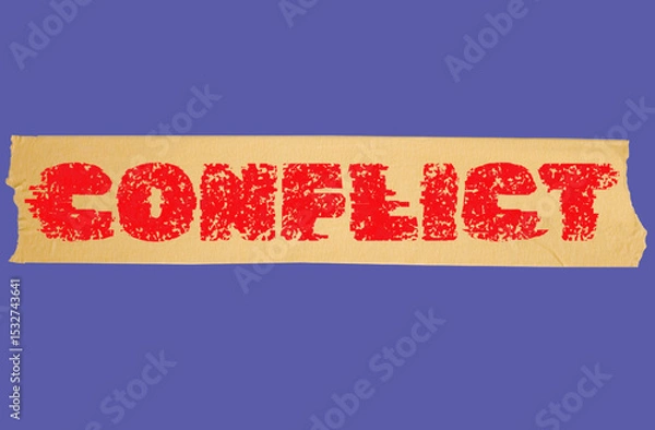 Fototapeta Word text Conflict on brown duct tape. Background. Banner.