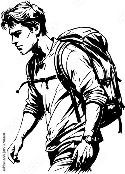 Fototapeta Adventurous hiker exploring diverse trails mountainous region outdoor environment dynamic perspective journey of discovery