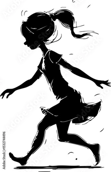 Fototapeta Dynamic girl running in a playful urban environment silhouette art capturing joyful motion and freedom