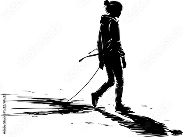 Fototapeta Adventurous journey of a lone tracker urban landscape digital art shadowy environment side view exploration theme