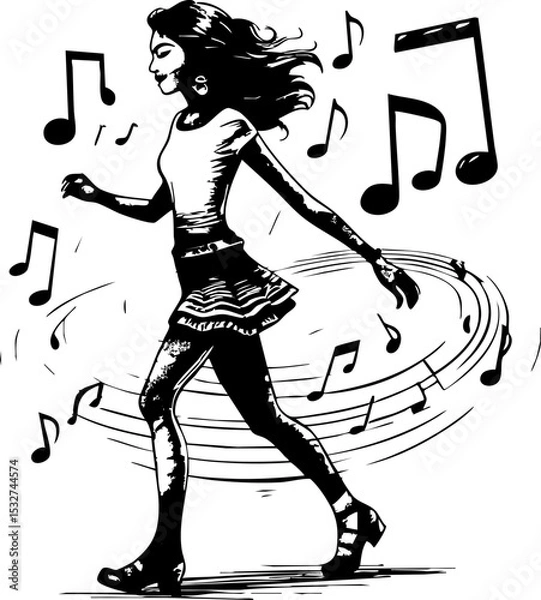 Fototapeta Joyful girl dancing to music in urban street dynamic environment playful viewpoint vibrant for seo impact