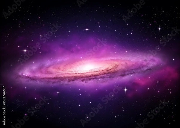 Fototapeta A Captivating Cosmic Dance: Swirls of Purple, Pink, and White Illuminate the Infinite Expanse of Space, Revealing a Breathtaking Galaxy Adorned with Sparkling Stars and Nebulous Clouds
