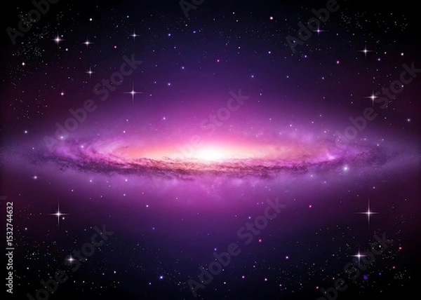 Fototapeta A Majestic Spiral Galaxy Shimmers in the Cosmic Void: A breathtaking view of a distant galaxy, its swirling arms illuminated by countless stars and nebulae, amidst a canvas of deep purple space.