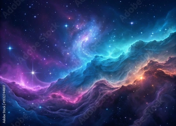 Fototapeta A Majestic Tapestry of Cosmic Dust and Starlight: An Exploration of a Nebula's Ethereal Beauty, Unveiling Swirling Clouds of Gas Illuminated by Distant Stars, a Celestial Symphony of Color