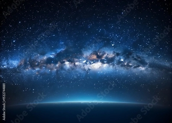 Fototapeta A Glimpse Beyond Our World: Captivating Starry Sky Over Earth's Horizon, Where Countless Stars Twinkle Amidst Wisps of Galactic Clouds, Inviting Us to Explore the Mysteries of the Cosmos