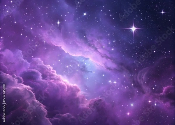 Fototapeta A Breathtaking View of the Cosmos: Deep Purple Nebula Shimmers Among Stars, Evoking a Sense of Wonder and Awe. The Celestial Display Captivates with its Beauty and Mystery
