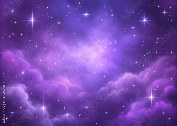 Fototapeta A Dreamy Nightscape: Ethereal Clouds and Sparkling Stars in a Violet Sky, a Celestial Dance of Light and Shadow, Evoking a Sense of Wonder and Tranquility, Embracing Serenity