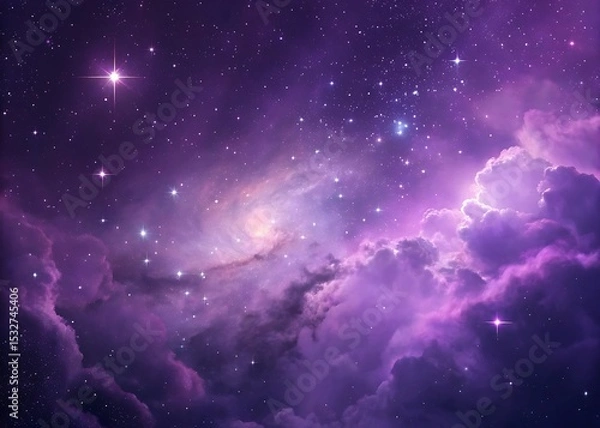 Fototapeta A Breathtaking View of the Cosmos: Deep Purple Nebula Shimmers Among Stars, Evoking a Sense of Wonder and Awe. The Celestial Display Captivates with its Beauty and Mystery