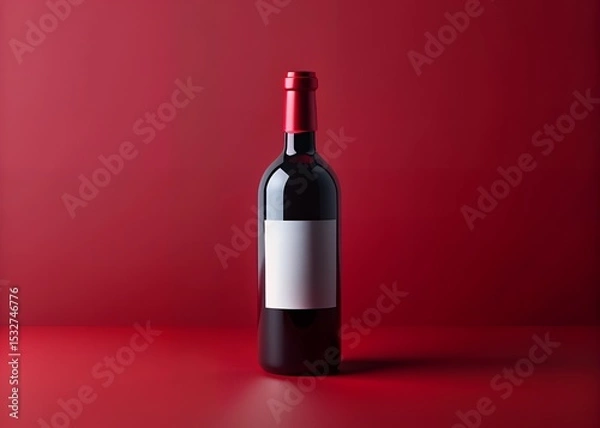 Fototapeta Single red wine bottle with blank label on red background