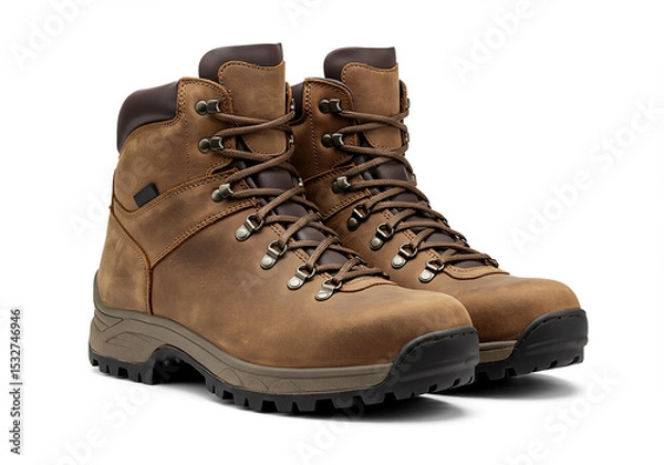 Obraz Durable Hiking Boots Men's Brown Leather Hiking Boots for Rugged Trails and Adventures