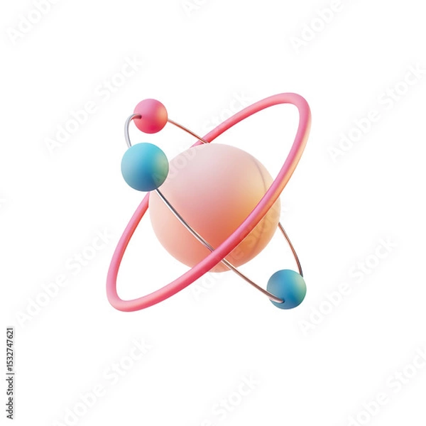 Obraz 3D Atom Model with Orbiting Electrons on a Transparent Background