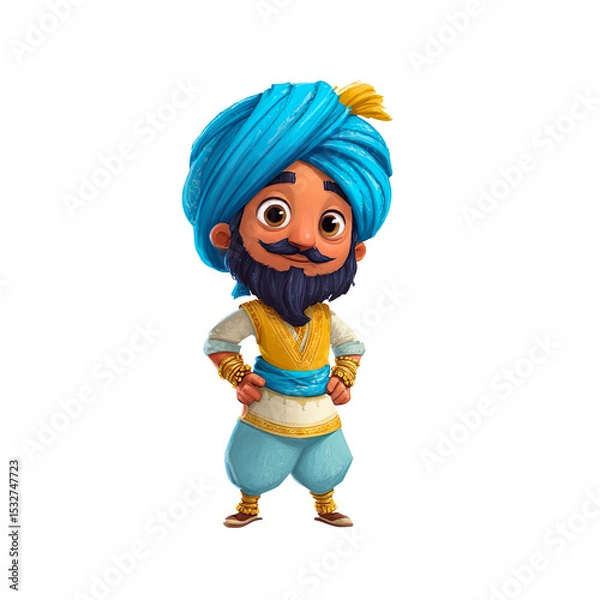 Obraz Cheerful Cartoon Character in Blue Turban on a Transparent Background