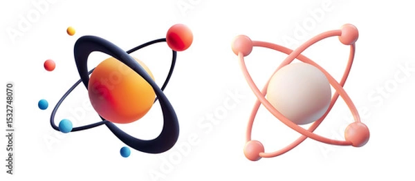 Obraz 3D Atom Model with Orbiting Electrons on a Transparent Background