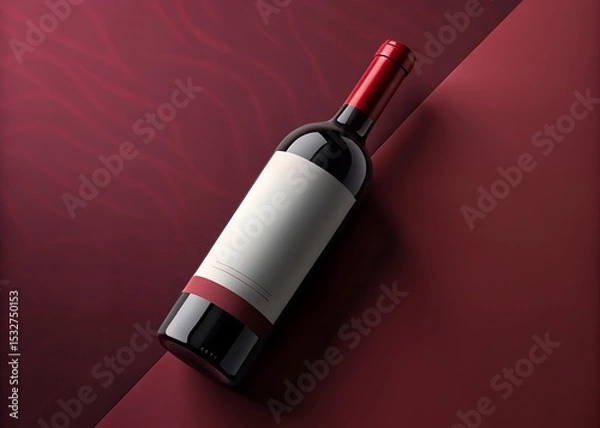 Fototapeta Red wine bottle mockup on maroon background with blank label