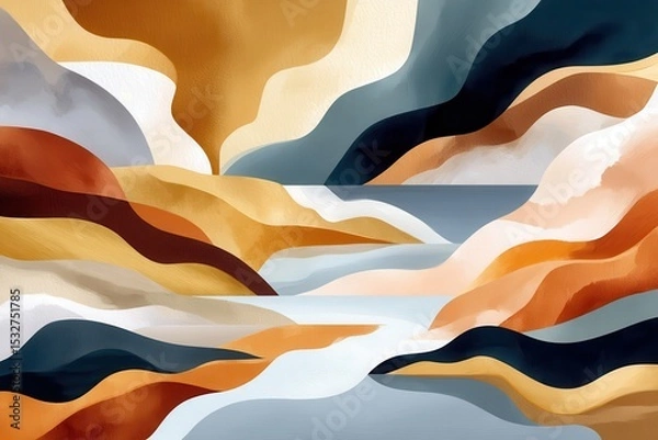 Fototapeta Abstract layers of earth tones forming a surreal and modern landscape design