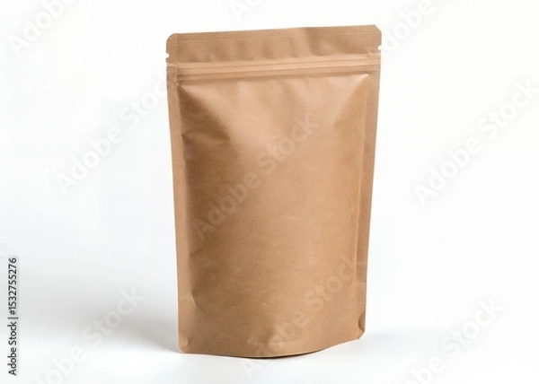 Fototapeta Kraft paper stand up pouch with zipper for coffee beans or snacks