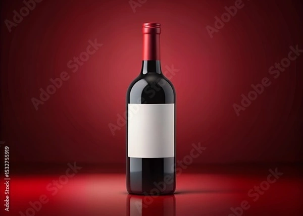 Fototapeta Red wine bottle with blank label on red background