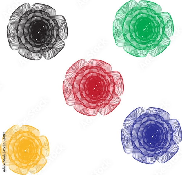 Fototapeta A Collection of Five Abstract Floral Designs in Vibrant and Bold Colors, Representing a Modern Artistic Expression.