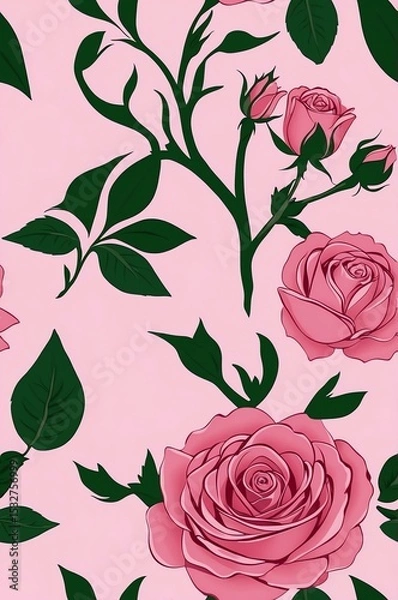 Obraz Roses on pink background cartoonish seamless pattern