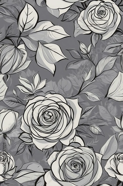 Obraz Roses on gray background cartoonish seamless pattern