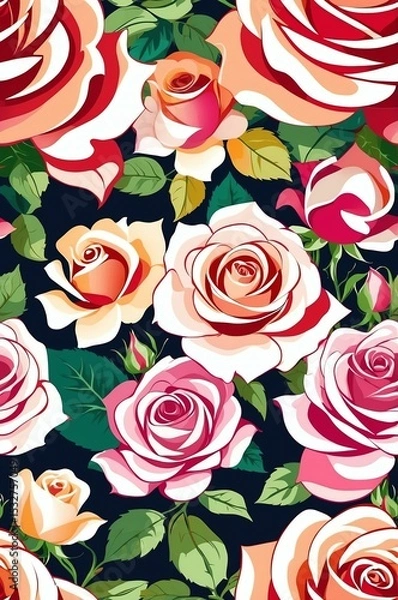 Obraz Roses on colorful background cartoonish seamless pattern