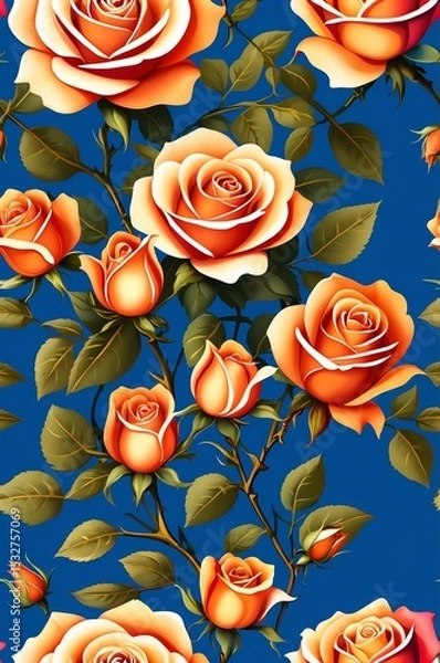 Obraz Roses on blue background cartoonish seamless pattern