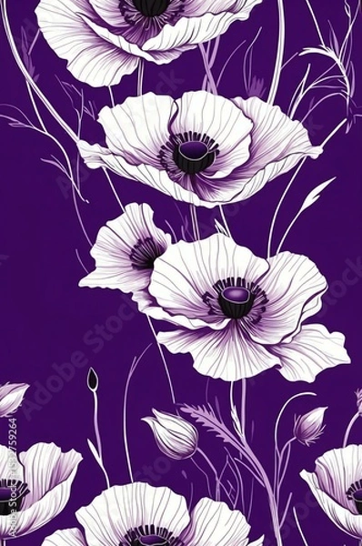 Obraz Poppies on purple background cartoonish seamless pattern