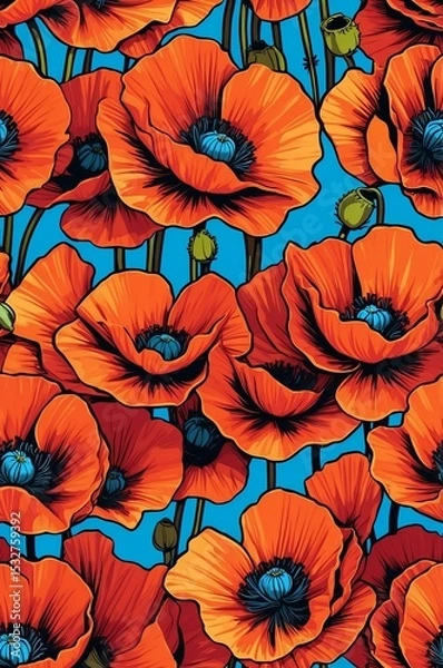 Obraz Poppies on colorful background cartoonish seamless pattern