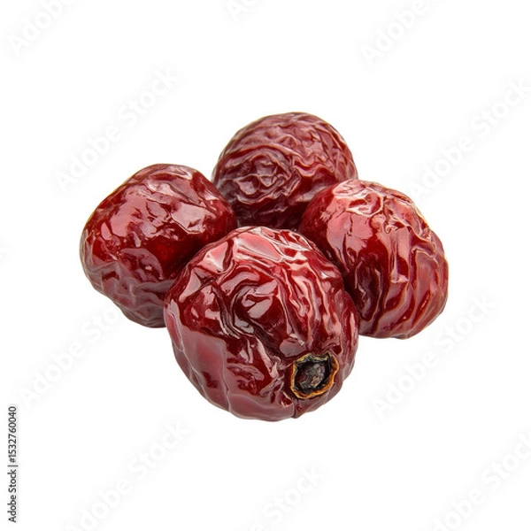 Fototapeta Close-up of Four Shiny Red Jujubes, Dried Chinese Dates