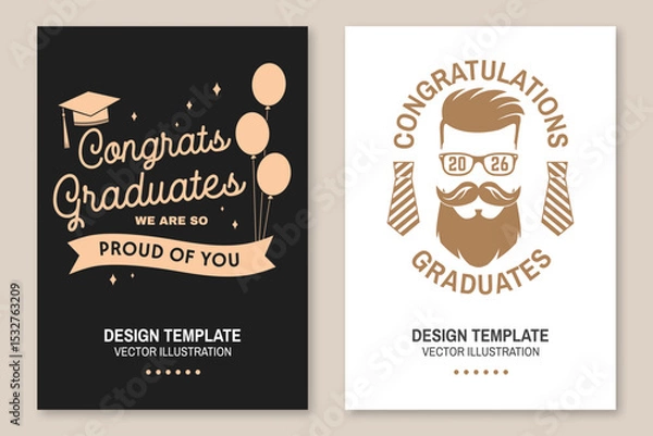 Fototapeta Set of posters and banners for class of 2026 graduation. Vector. Congratulations graduates banner sticker card with academic hat for high school or college graduation