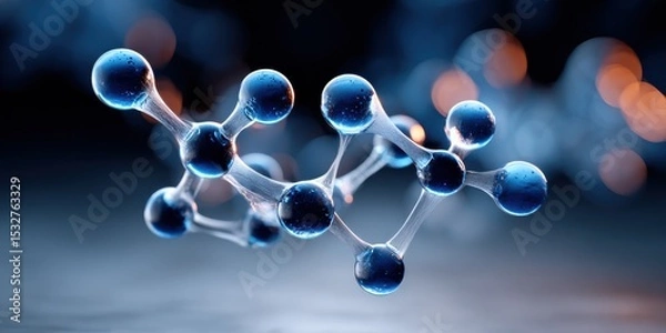 Fototapeta Molecular Structure With Blue Spheres and Connecting Bonds, Representing Scientific Research and Technological Innovation in Healthcare and Pharmaceutical Industries : Generative AI