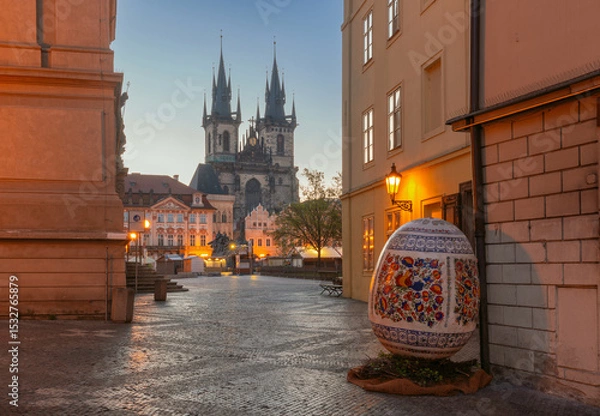 Fototapeta View of Church of Our Lady before Tyn in Prague Czech Republic at dawn