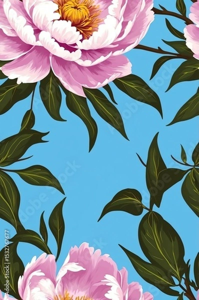 Obraz Peonies on blue background cartoonish seamless pattern
