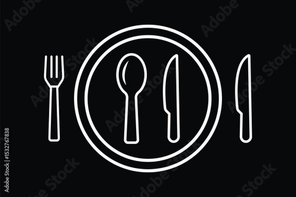 Fototapeta Silverware solid monochrome icon set. Fork, Spoon
