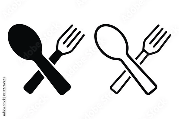 Fototapeta Silverware solid monochrome icon set. Fork, Spoon