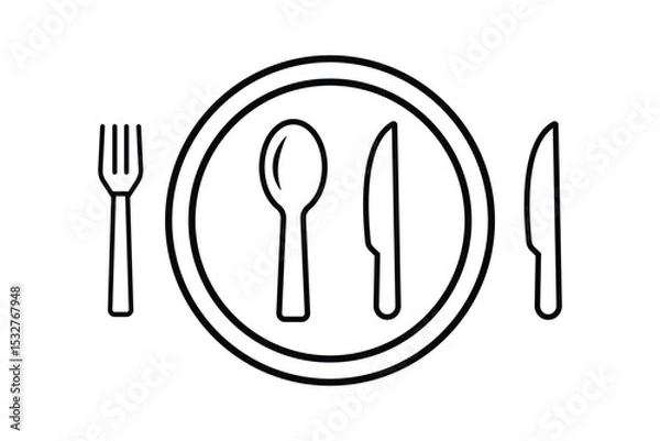 Fototapeta Silverware solid monochrome icon set. Fork, Spoon