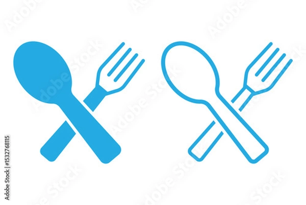 Fototapeta Silverware solid monochrome icon set. Fork, Spoon