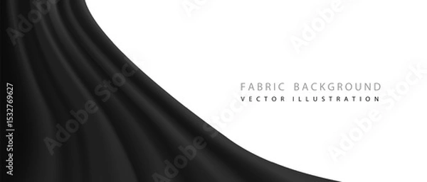 Obraz Realistic black fabric curtain wave on white blank space background vector