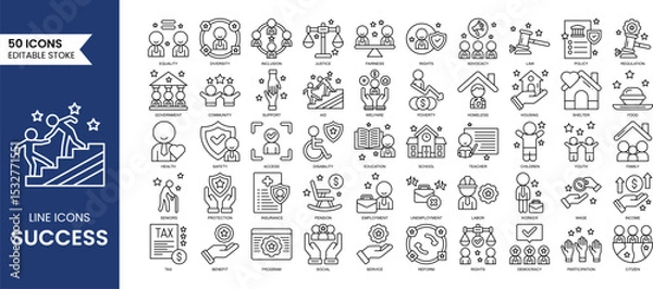 Fototapeta Success line editable icon set. Icons related to progress, career, growth, profit and more. Vector illustration