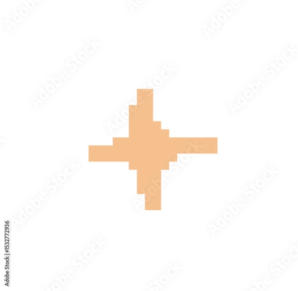 Obraz Blocky pixel-art cross floating on transparent background, showing stepped edges, peach-orange tone