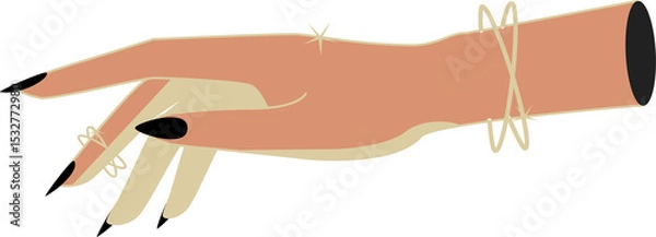 Obraz Flat vector art is showing peach-toned arm pointing with black nails, rings, transparent background