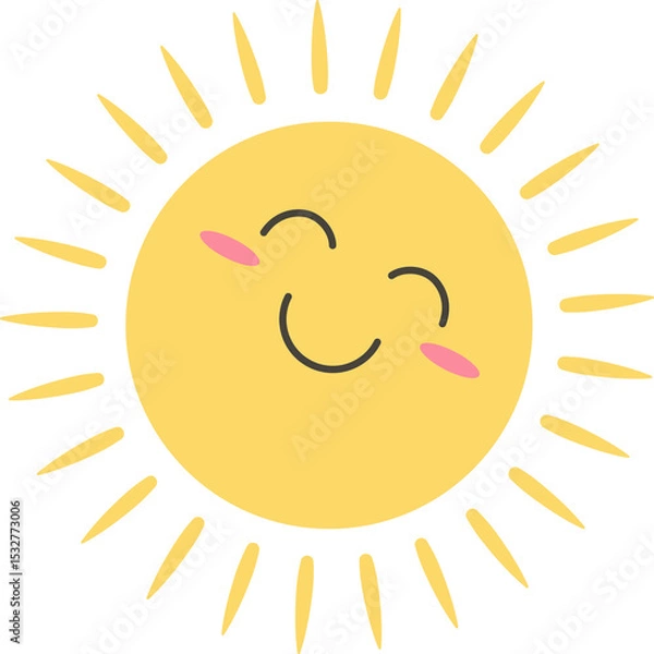 Obraz Cartoon sun is radiating smiling pink blush marks and rays in flat design, transparent background