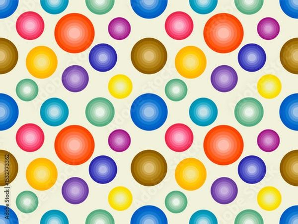Fototapeta Colorful concentric circles pattern on a light background, featuring multiple vibrant hues arranged in a seamless, playful design.