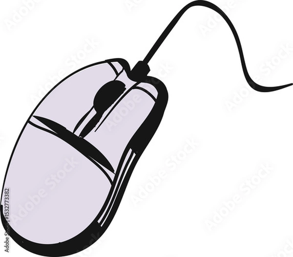 Obraz Flat design wired mouse showing top-down on transparent background featuring scroll wheel and cable